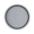 A stainless steel coffee cup in a silver color, featuring a smooth, round top with a rim. It has a logo on the side.