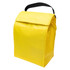 A yellow cooler lunch bag with a black handle and a flapped top.