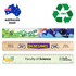 A 30cm recycled ruler in multiple colors with various designs and a logo, highlighting its eco-friendly features.