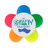 A flower-shaped highlighter set featuring five colours: pink, green, yellow, orange, and blue, with a central logo.