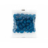 A clear cello bag containing blue jelly beans, showcasing their glossy surface and distinct oval shape.