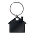 A stainless steel keytag shaped like a house, featuring a keyring attachment for easy carrying.