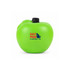 A green apple-shaped stress reliever with a black top and a logo on the front.