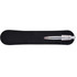 A silver metal pen rests on a black velvet-like holder, showcasing its sleek design and finishing.