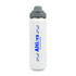 A drink bottle in white with a grey cap, featuring a logo. It holds 650ml and is made from stainless steel.