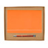 An orange notebook and a silver pen are neatly presented in a brown cardboard gift box.