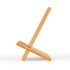 A bamboo phone stand with a sleek design, featuring natural wood tones and a simple geometric shape.