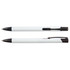 A black and white metal pen duo featuring sleek designs and a clip for easy carrying. Includes a logo.