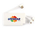 A 5,000mAh power bank featuring a white design with the "LITEWEAR Clothing" logo and integrated charging cables.