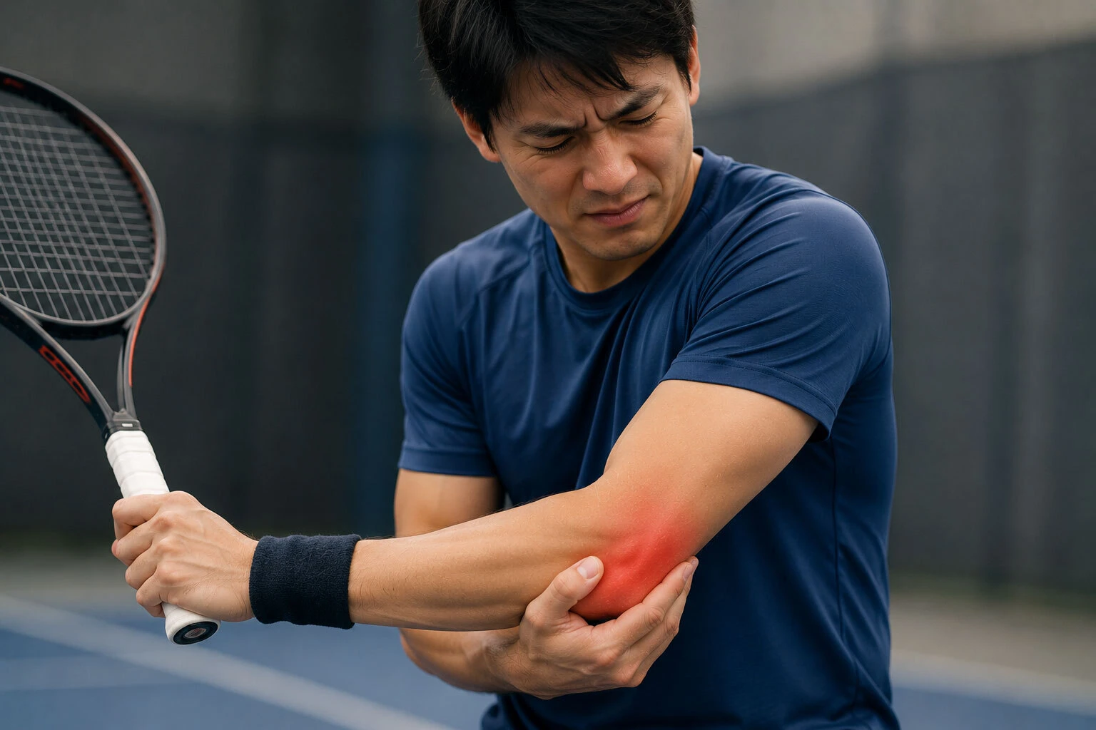 Tennis Player Gripping Painful Elbow