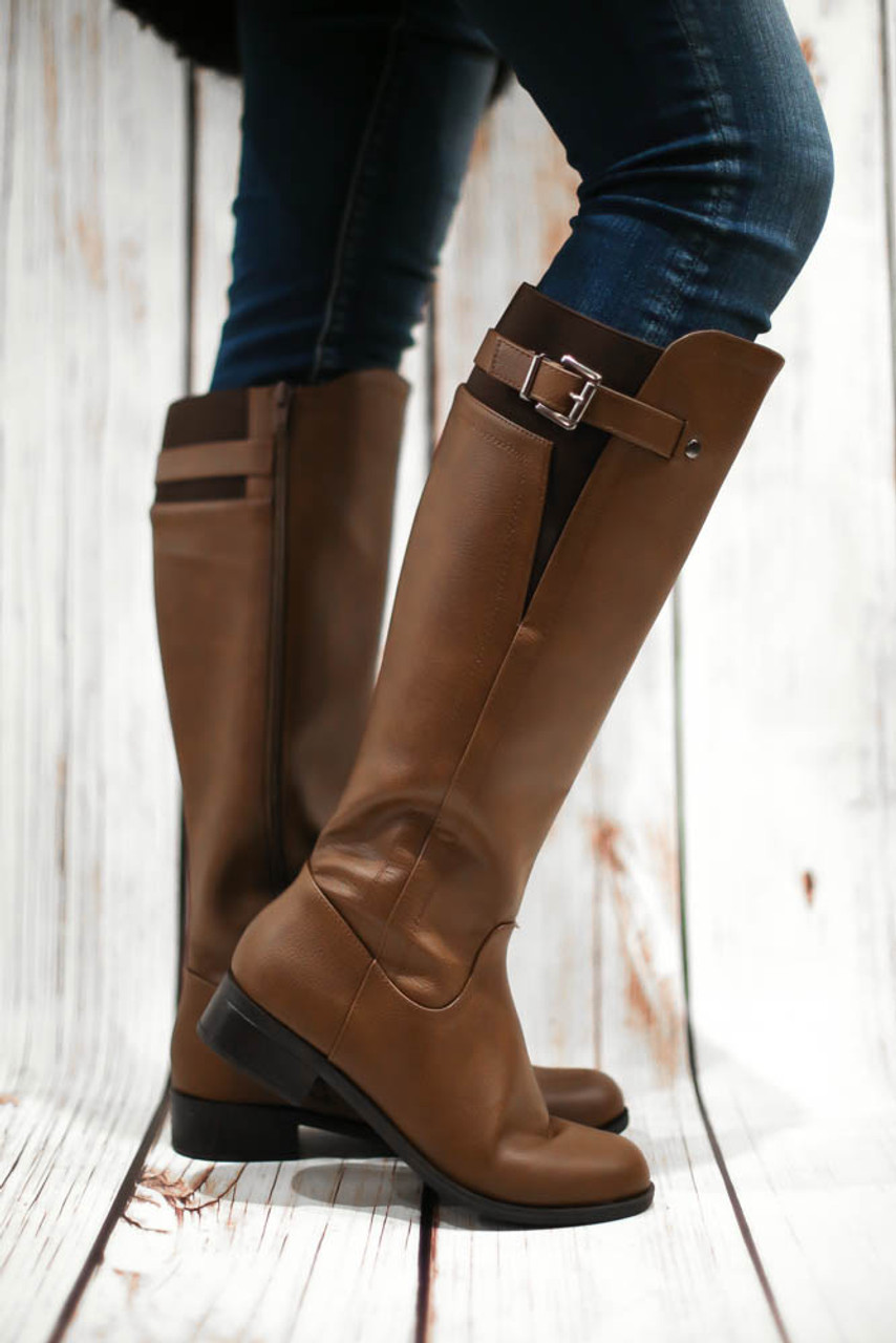 camel leather knee high boots