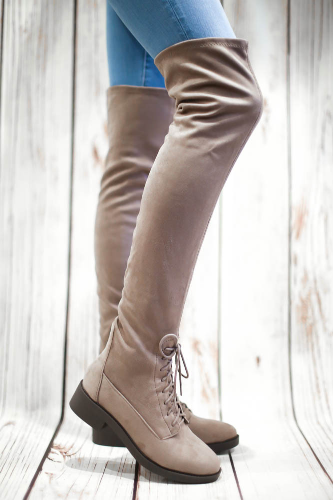 taupe thigh high boots