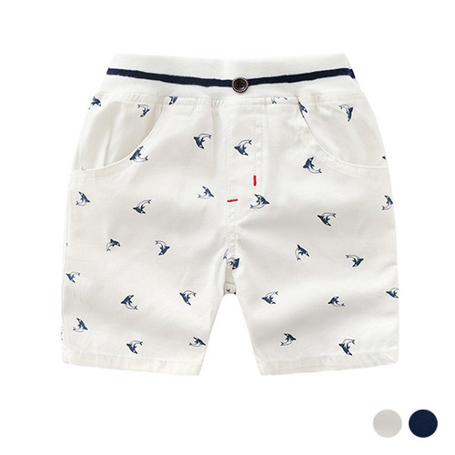 Printed Dolphin Stripe Elastic Band Shorts