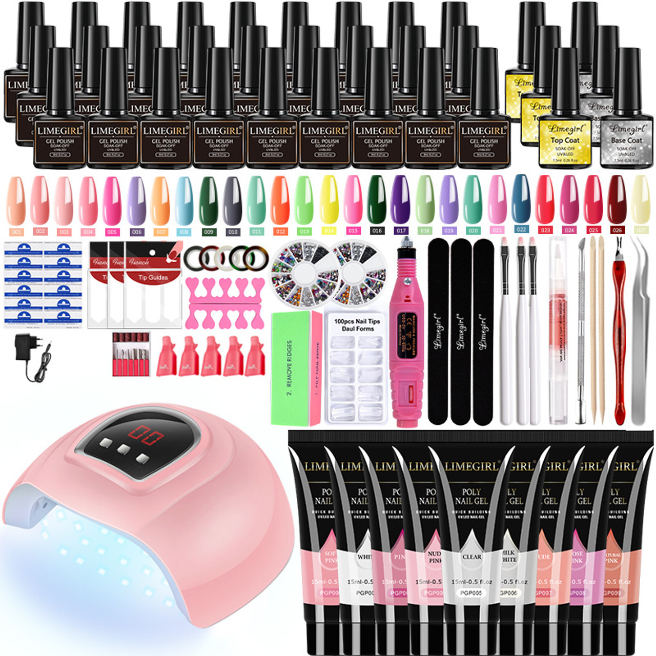 LimeGirl Nail Set Acrylic Nail Kit With LED Nail Lamp Nail Tool Set