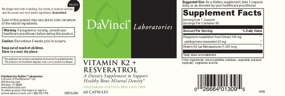 DaVinci Labs Vitamin K2+ Resveratrol