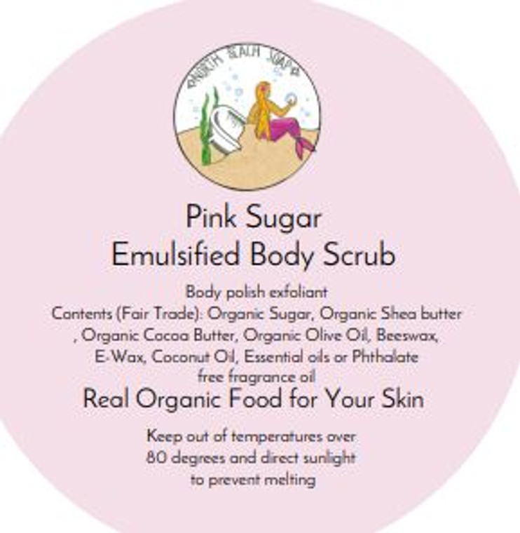 Organic Sugar Scrub, Emulsified.  This body polish does not have any dripping oils so there is no waste.  The scrub includes Organic Shea and Cocoa Butter.  Leaves your skin silky smooth and hydrated.