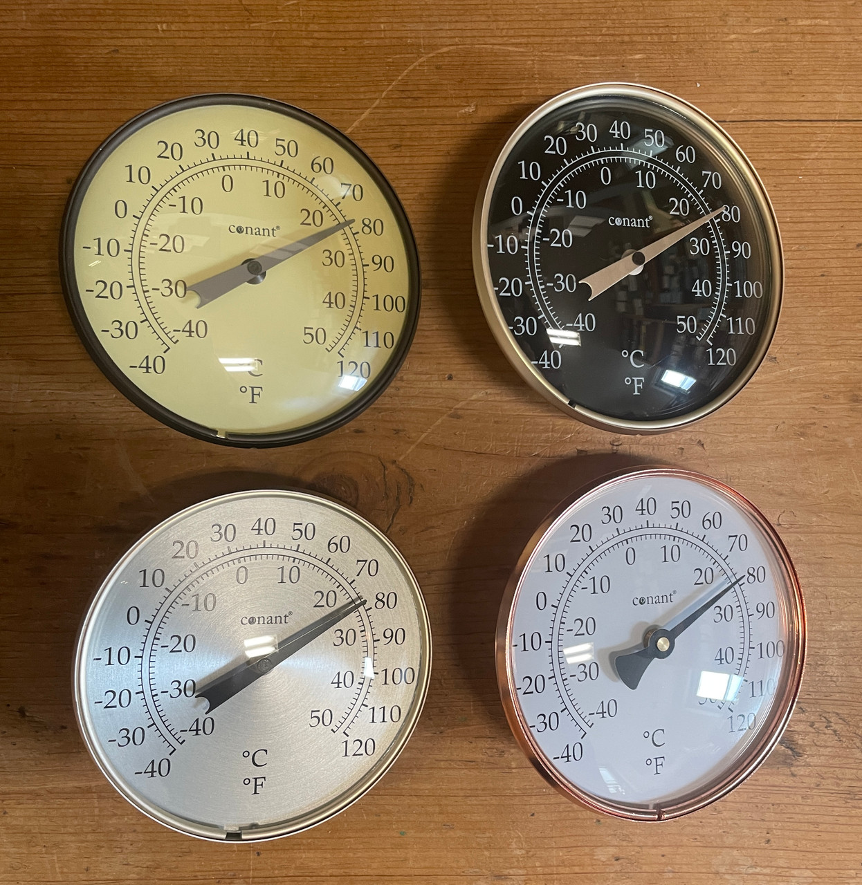 thumbnail interactive-video image 1 of Vermont Copper Dial Thermometer - Living Finish Weather Instrument With Alarm 1 of 9