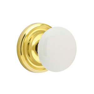 Customizable Emtek Ice White Porcelain Knob With Choice Backset & Brass Rosette Customizable Emtek Ice White Porcelain Knob With Choice Backset & Brass Rosette