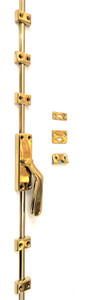 Small Cremone Bolt with Flat Lever in Polished Brass, Unlacquered