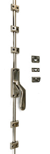 Small Cremone Bolt with Flat Lever in Polished Nickel Small Cremone Bolt with Flat Lever in Polished Nickel