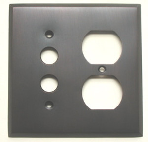 Pushbutton x Duplex Switch Plate in Oil-Rubbed Bronze Pushbutton x Duplex Switch Plate in Oil-Rubbed Bronze