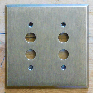 2 Gang Pushbutton Switch Plate in Aged Antique Brass 2 Gang Pushbutton Switch Plate in Aged Antique Brass