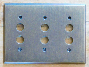 3 Gang Pushbutton Switch Plate in Aged Antique Brass 3 Gang Pushbutton Switch Plate in Aged Antique Brass
