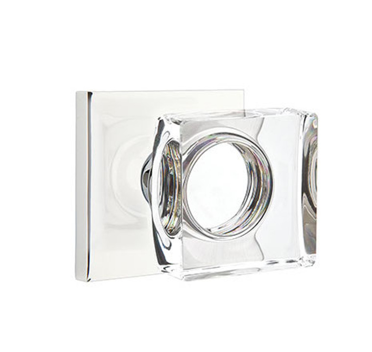 Customizable Emtek Modern Glass Square Knob With Choice Backset