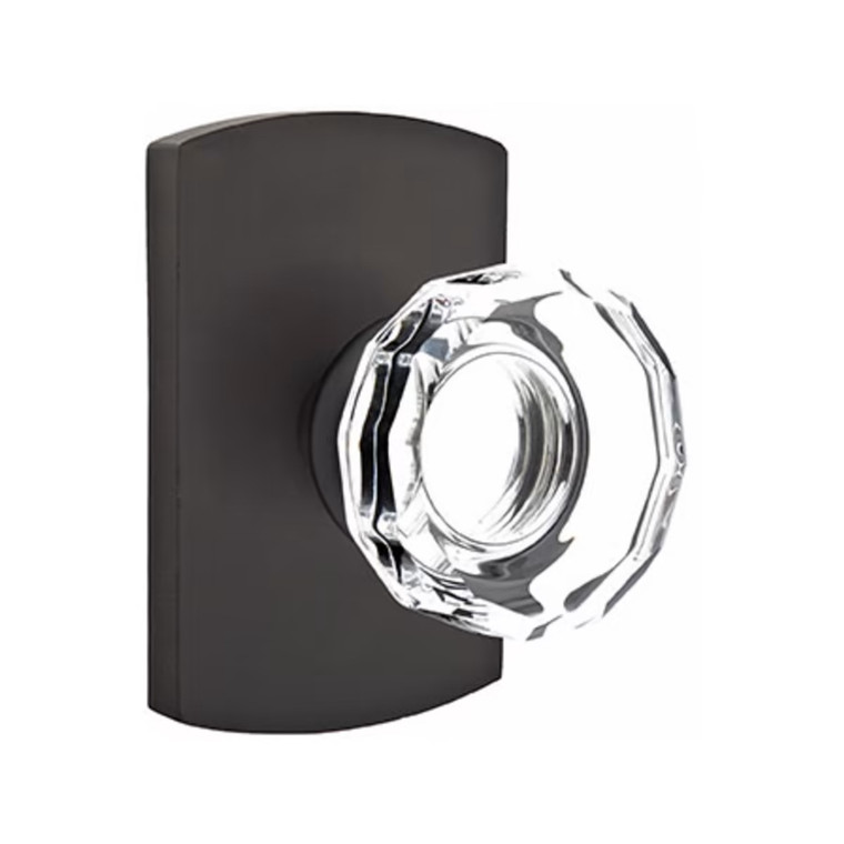 Customizable Emtek Lowell Glass Knob With Choice Backset & Sandcast Bronze Rosette