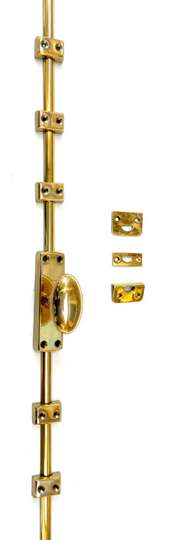 Small Cremone Bolt with Egg-Shaped Knob in Polished Brass, Lacquered