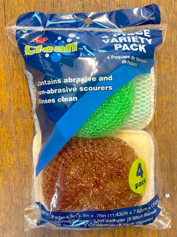 Ritz Cleaning & Scouring Pack: Turn-A-Bout Pad, Nylon Mesh Pad, Copper Coated Scourer, And Plastic Scourer