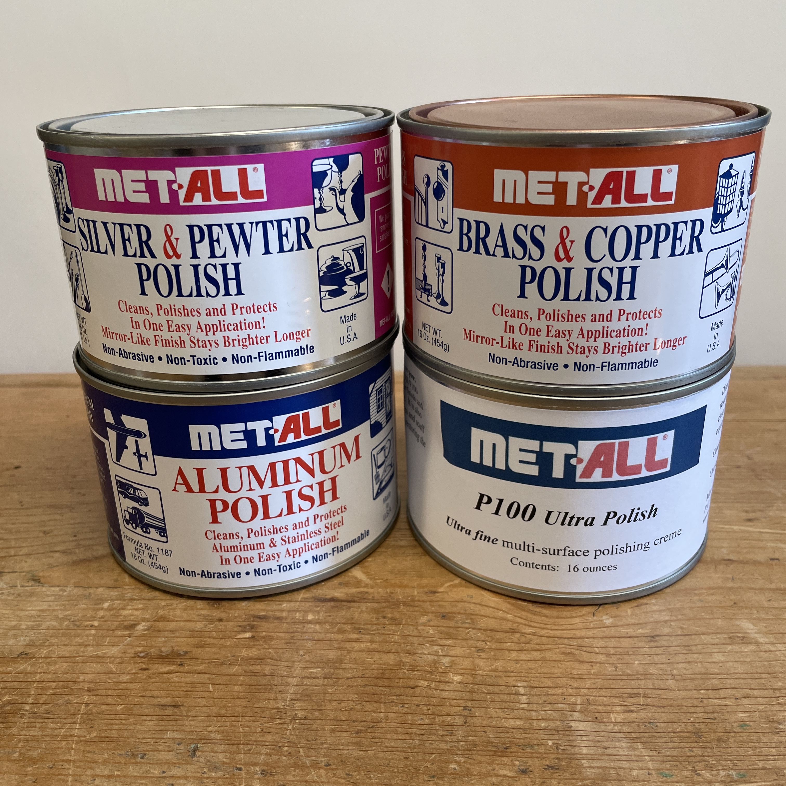 Lot of 2 Met-All Aluminum Polish 16 oz cans, p/n TC-10, Formula #1187