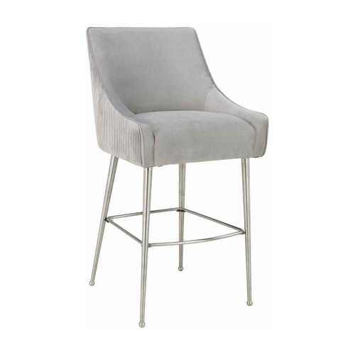 Beatrix Pleated Light Grey Velvet Counter Stool In Houston | BeBoldFurniture 