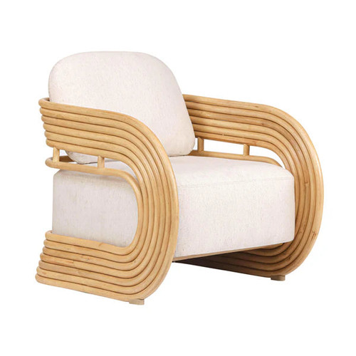 Lauretta Cream Fabric and Natural Rattan Accent Chair | BeBoldFurniture