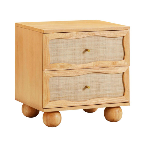 Grappa Natural Wood & Rattan Wavy Nightstand | BeBoldFurniture