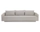 Gannon curved fabric sofa upholstered in Ernst Sandstone with a modern silhouette and fully upholstered base by Be Bold Furniture.