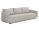 Gannon curved fabric sofa upholstered in Ernst Sandstone with a modern silhouette and fully upholstered base by Be Bold Furniture.