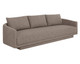 Gannon curved fabric sofa upholstered in Ernst Sandstone with a modern silhouette and fully upholstered base by Be Bold Furniture.