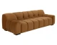 Romy tufted fabric sofa in Meg Gold with distressed brown solid beech wood legs and a contemporary upholstered design by Be Bold Furniture.
