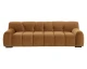 Romy tufted fabric sofa in Meg Gold with distressed brown solid beech wood legs and a contemporary upholstered design by Be Bold Furniture.