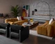 Romy tufted fabric sofa in Meg Gold with distressed brown solid beech wood legs and a contemporary upholstered design by Be Bold Furniture.