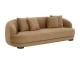 Valentina sofa upholstered in Kona Camel fabric with a gently curved frame, four back cushions, and espresso rubberwood feet by Be Bold Furniture.