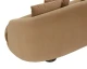 Valentina sofa upholstered in Kona Camel fabric with a gently curved frame, four back cushions, and espresso rubberwood feet by Be Bold Furniture.