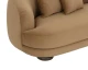 Valentina sofa upholstered in Kona Camel fabric with a gently curved frame, four back cushions, and espresso rubberwood feet by Be Bold Furniture.