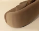 Valentina sofa upholstered in Kona Camel fabric with a gently curved frame, four back cushions, and espresso rubberwood feet by Be Bold Furniture.