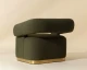 Aggie swivel lounge chair upholstered in Copenhagen Olive fabric with a brushed gold stainless steel 360-degree swivel base by Be Bold Furniture.