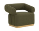 Aggie swivel lounge chair upholstered in Copenhagen Olive fabric with a brushed gold stainless steel 360-degree swivel base by Be Bold Furniture.
