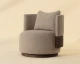 Bastille swivel lounge chair upholstered in Rhine Sandbank fabric with a chiselled solid oak backrest and 360-degree swivel base by Be Bold Furniture.