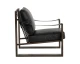 Berke lounge chair in charcoal black top grain buffalo leather with an antique bronze iron frame and leather strap detailing by Be Bold Furniture.