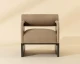 Coburn lounge chair upholstered in Sahara Sand semi-aniline leather with rustic oak wood legs and a bolster back by Be Bold Furniture.